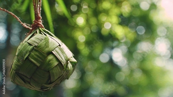 Fototapeta Woven leaf craft hanging from a string