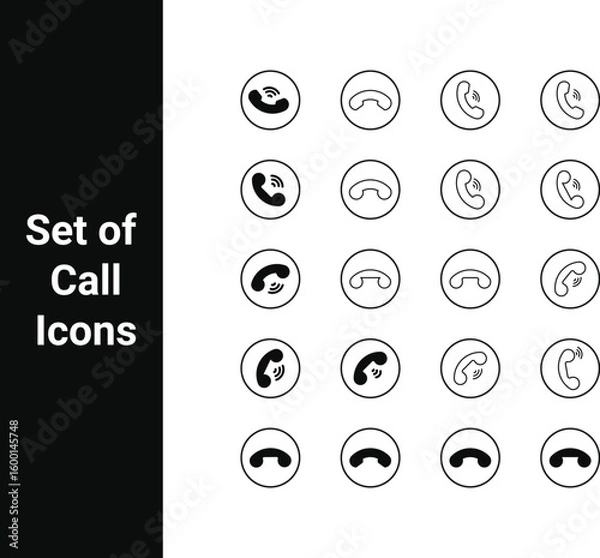 Obraz Call Icon Set · Phone Handset Icons · Filled, Outline, Rounded, Sharp Styles · Vector Communication Symbols