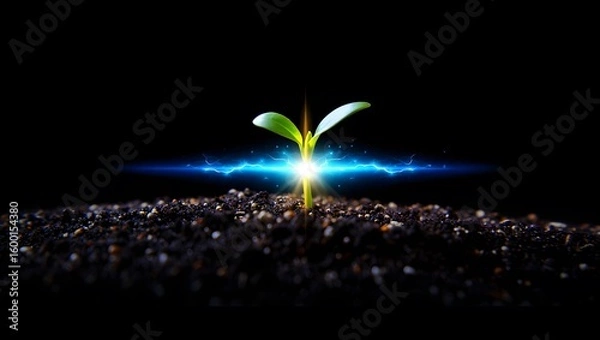 Fototapeta Seedling growth with energy effect concept for new beginnings and innovation ideas