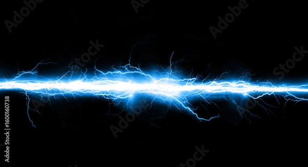 Obraz Blue lightning bolt on black background.