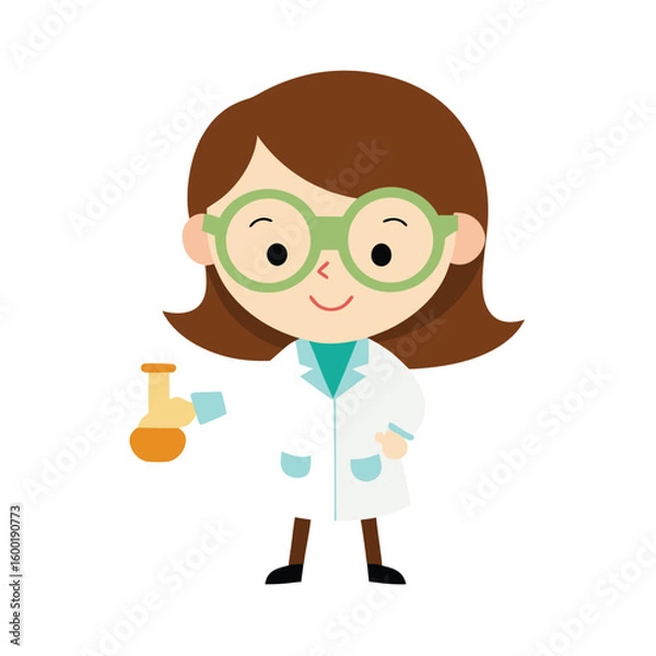 Fototapeta Cartoon Scientist Girl With Goggles And Beaker
