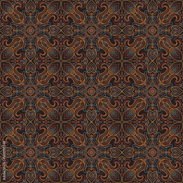 Fototapeta Damask Seamless pattern of ornate flowers on a black backdrop
