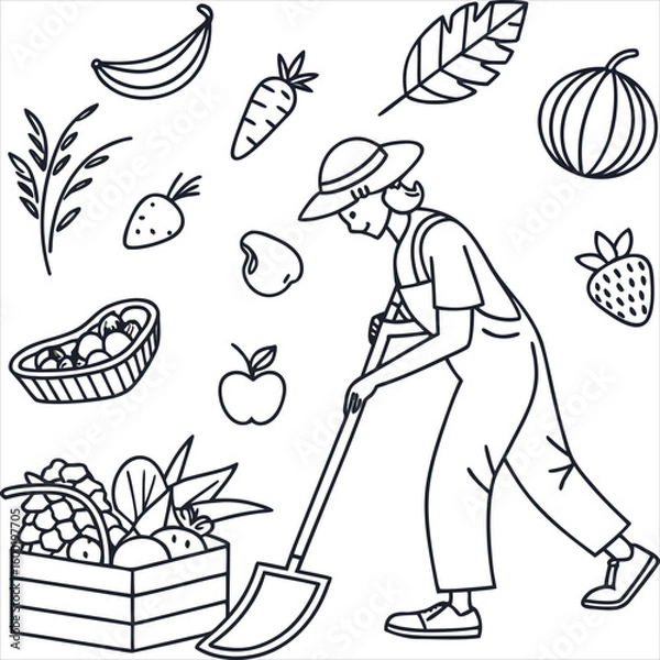 Fototapeta hand drawn vector illustration of a set of fruits and vegetable