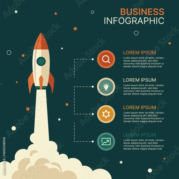 Fototapeta Business Startup Infographic with Rocket Launch
