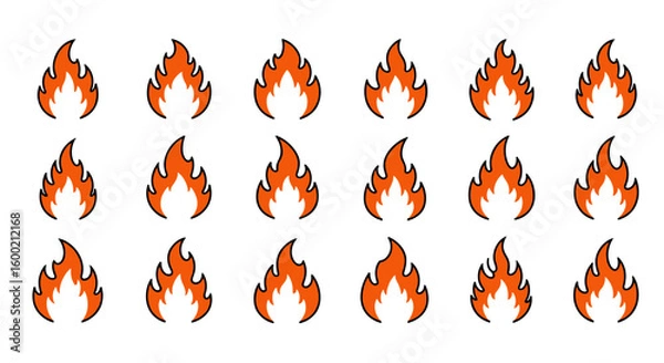Fototapeta Collection of flat fire flame icons in various styles and patterns