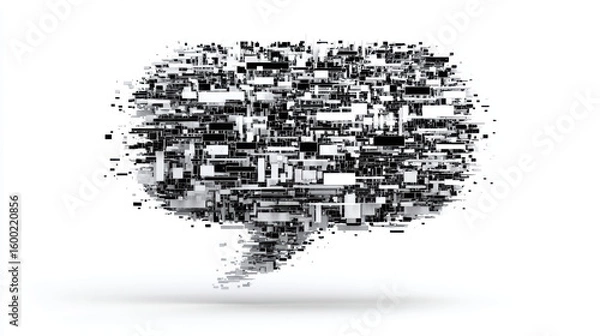 Fototapeta Pixelated Speech, A minimalist illustration of a speech bubble entirely made up of large, blocky pixels. Symbolizing heavily censored content. Clean background. 3d illustration.