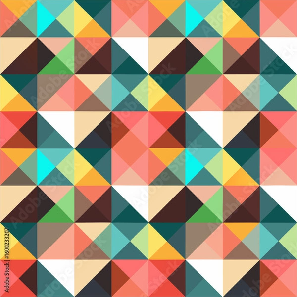 Obraz Colorful Geometric Pattern: A vibrant, abstract composition of colorful geometric shapes seamlessly repeats, creating a visually captivating and dynamic surface texture.