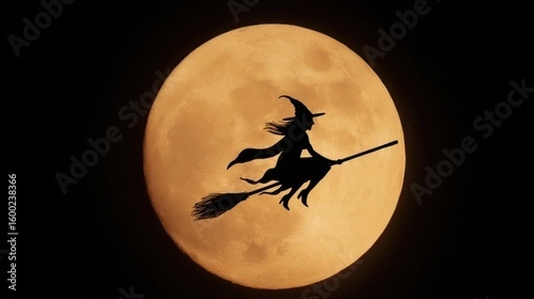 Obraz Witch on a broom, full moon