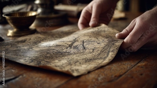 Obraz Hands holding an antique map