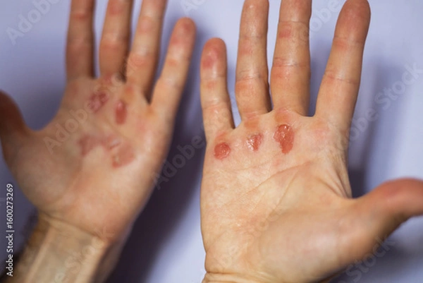 Fototapeta Man's hand with callus wound.