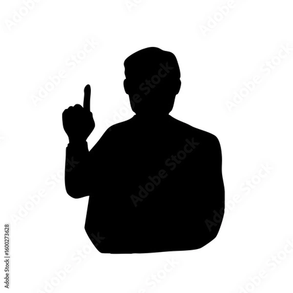 Obraz 人差し指を立てて説明をするシニア男性のシルエットイラスト