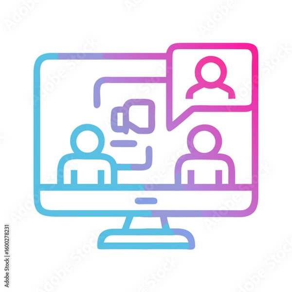 Fototapeta Virtual meeting illustration on computer screen with video call  