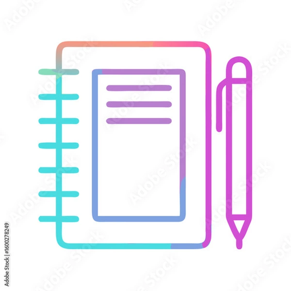 Fototapeta Colorful notebook and pen in minimalistic flat design  