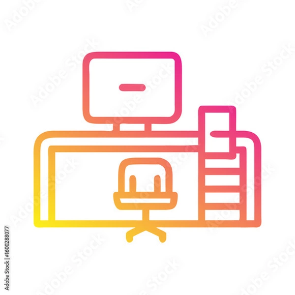 Fototapeta Minimalist home office desk with chair and monitor in gradient style  