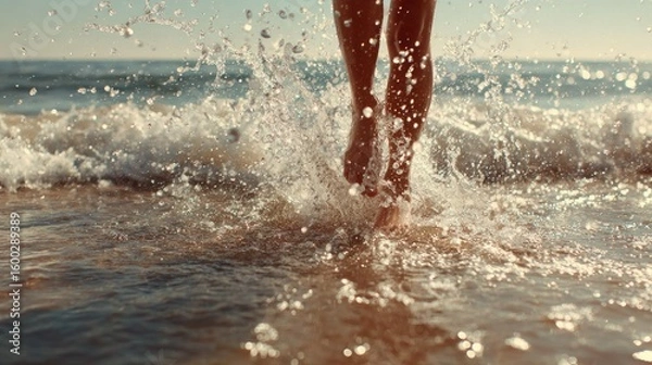 Obraz Barefoot running through waves