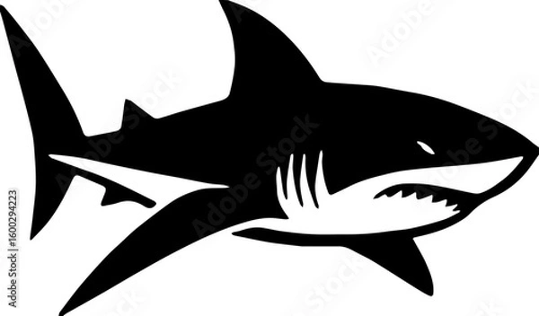 Fototapeta shark vector silhouette,Black and white vector illustration of a great white shark profile,shark vector illustration, shark icon silhouette design vector art