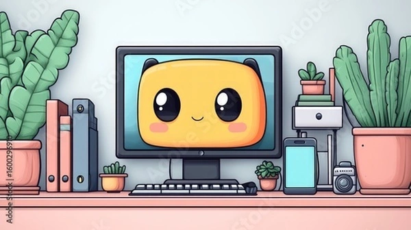 Obraz Cute cartoon computer setup