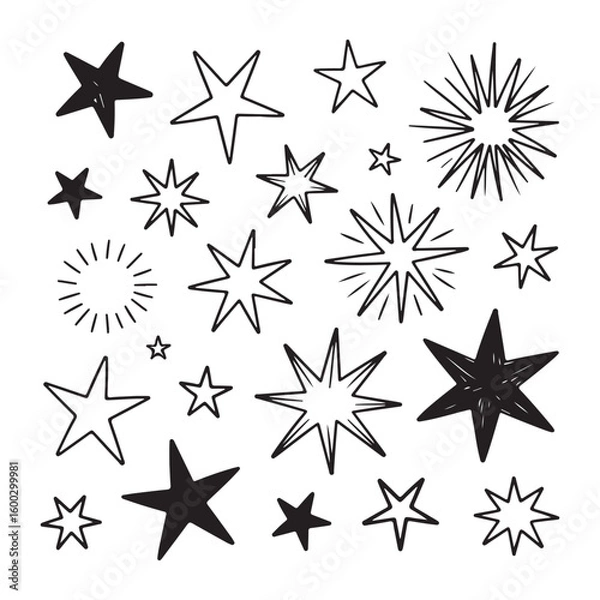 Fototapeta Hand drawn starbursts and stars doodle collection sparkle