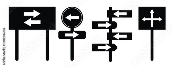 Fototapeta  Signpost editable. traffic symbols, stopping boards. signpost with arrows in different directions.  Signal tables road Direction concept, vector  illustration isolated on white background. 