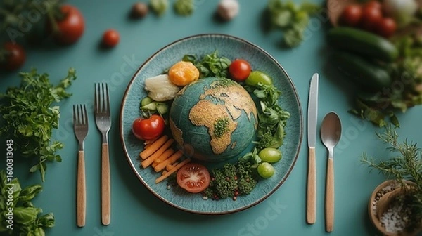 Obraz Earth-shaped plate with assorted vegetables