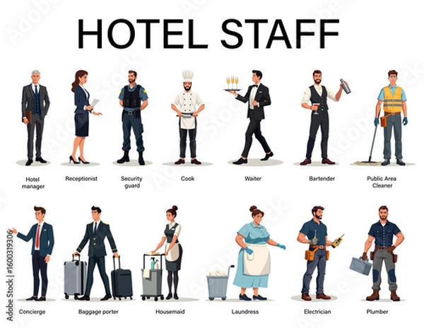 Obraz Hotel Staff Set White Background