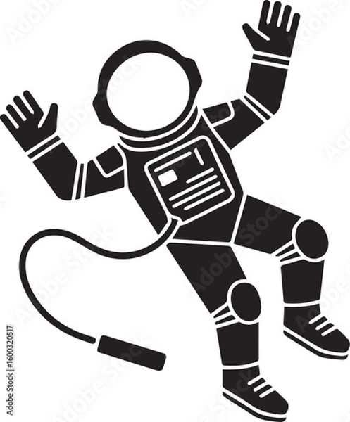 Fototapeta Astronaut silhouette floating in zero gravity. Spaceman vector icon illustration for science and technology projects, a173 concept.