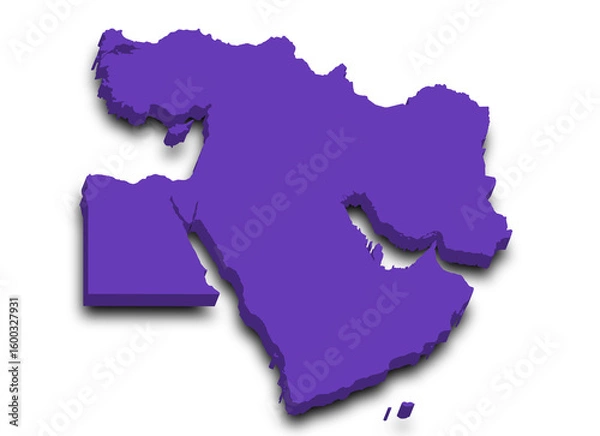 Fototapeta The Middle East. 3d Map of Middle East countries with color. Southwest Asia, ME, Middle East