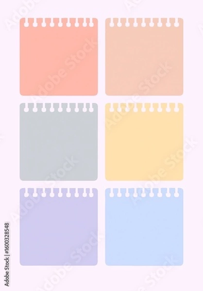 Fototapeta Set of pink and blank paper notes and sheets for office and design use