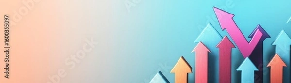 Obraz Colorful Arrows Ascending on Blue Background, Growth, Success