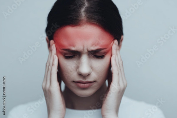 Obraz Visual representation of a severe headache or migraine episode — depicting throbbing pain, pressure at the temples, and neurological discomfort with associated symptoms like nausea, light sensitivity