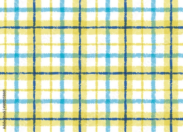 Obraz 青と黄色の手描きチェック柄