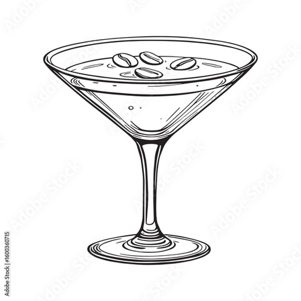 Obraz Espresso Martini cocktail with coffee bean garnish line art bar menu design template