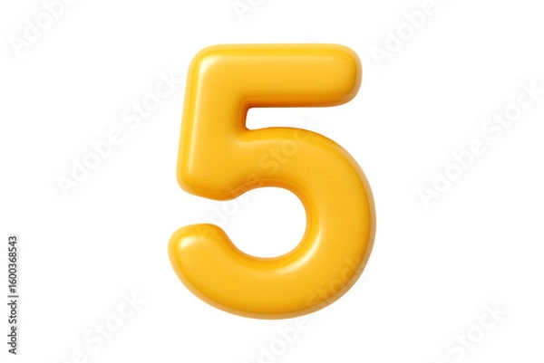 Fototapeta 3D Yellow Number Five Icon Isolated on a Transparent Background