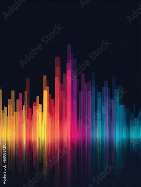 Fototapeta Audio Spectrum Visualization: A vibrant, dynamic display of audio frequencies, a visually stunning representation of sound waves, set against a dark background to enhance the color's intensity. 