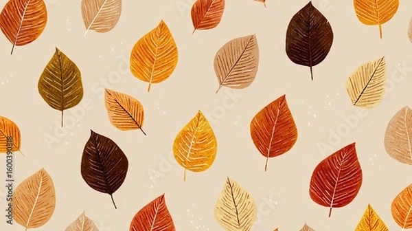 Obraz Autumn leaves pattern on beige background