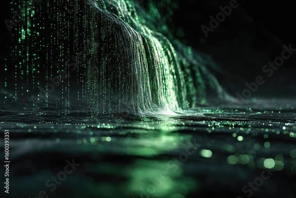 Obraz Digital waterfall cascading down dark surface