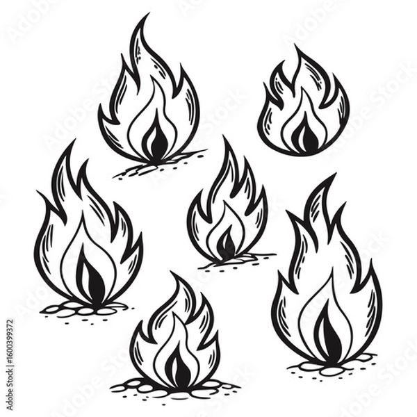 Fototapeta set of fire flames,fire flame set vector