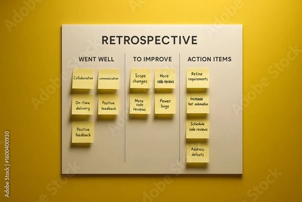 Obraz Collaborative Agile Retrospective Board for Team Improvement and Process Optimization
