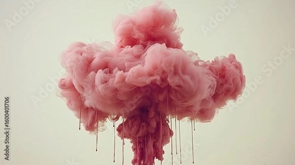Fototapeta A Fluffy Pink Cloud With Dripping Elements Is Displayed