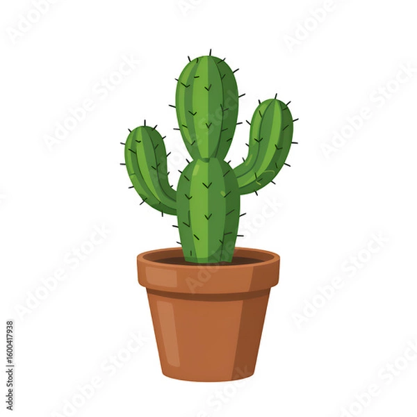 Fototapeta Green Cactus in Clay Pot, Glossy Illustration with Transparent Background