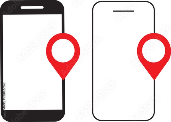 Fototapeta Smartphone and location icon set. phone location pin vector, navigation, location pin,red map marker icon symbol,
