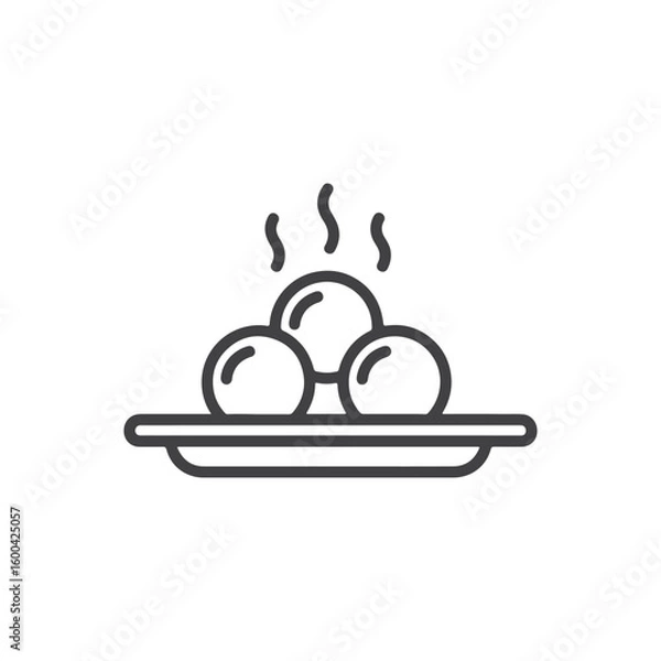 Fototapeta Vector art of a minimalist line icon shows three round steaming food items served