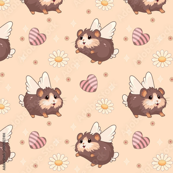 Obraz Seamless pattern with cute winged guinea pigs
