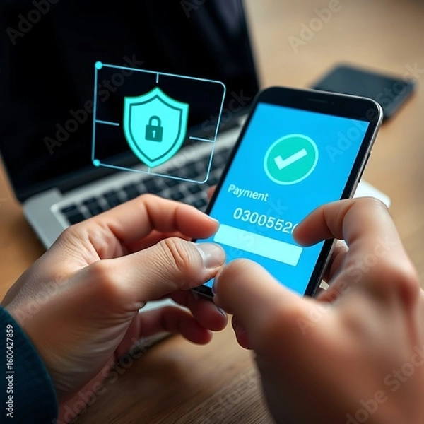 Fototapeta Secure digital payment transaction on mobile device mobile payment online transaction