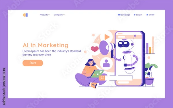 Fototapeta AI In Marketing. Flat Vector Illustration