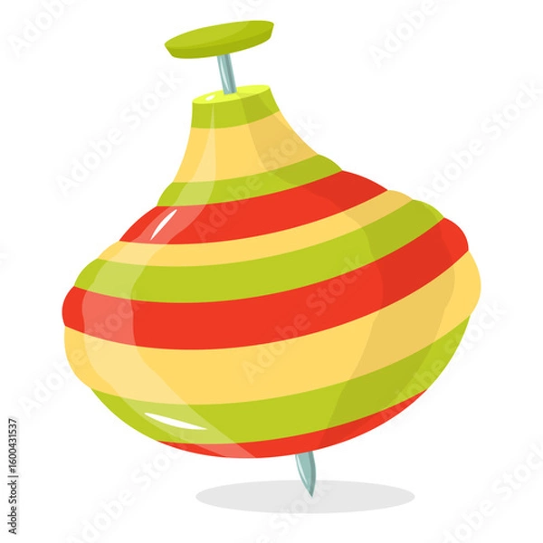 Obraz Vector cartoon image of spinning top. Concept of children's toys and fun. Kindergarten, school. Element for your website, article, etc.