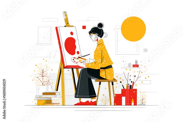 Fototapeta Artist Painting on Canvas in Art Studio - Creative Arts and Artistic Expression Concept