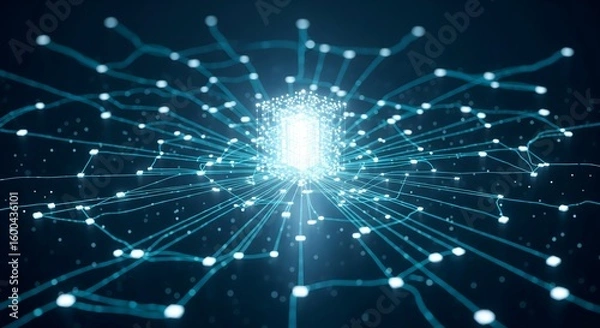 Obraz Digital Network Grid with Glowing Data Connections