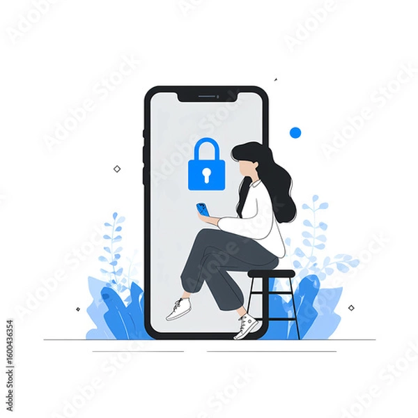 Fototapeta Person Using Secure Mobile App with Lock Icon - Mobile Security and Data Protection Concept