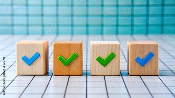 Obraz Progress Checklist with Colorful Conceptual Blocks